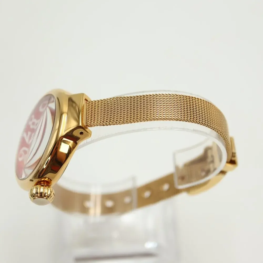 Miami Beach Glam Rock Gold Tone 36mm Red Womens Watch Mesh Band w New Battery